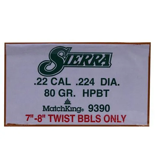 22 Caliber - MatchKing, 80 Grains, Hollow Point Boat Tail, Per 500