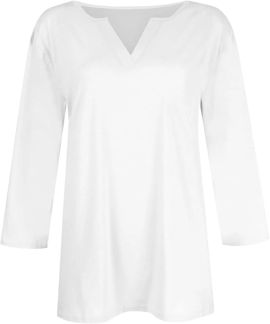 3/4 Sleeve Tops for Women Summer Notched V Neck Plain T Shirts Casual Cute Three Quarter Length Dressy Blouses