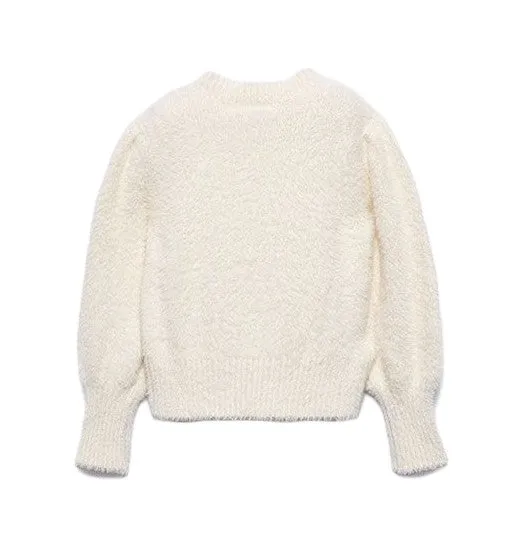 Abel & Lula Girls Soft Ivory Knit Fur Sweater