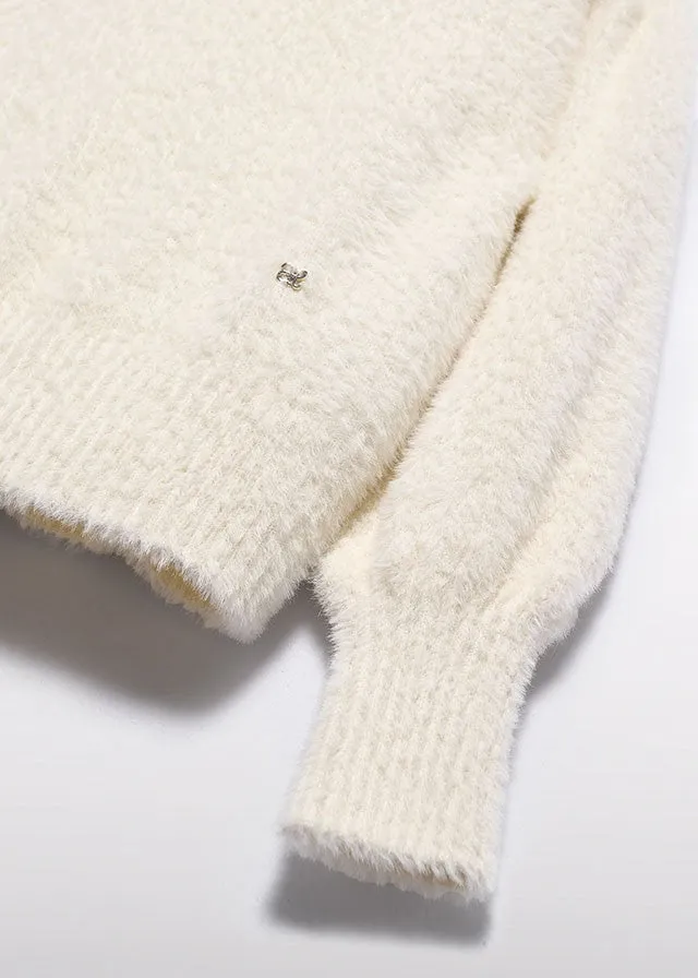Abel & Lula Girls Soft Ivory Knit Fur Sweater