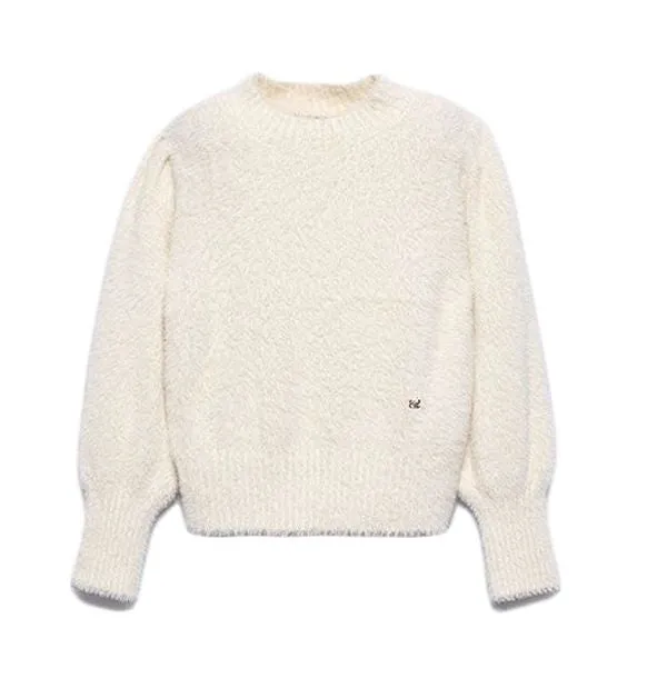 Abel & Lula Girls Soft Ivory Knit Fur Sweater