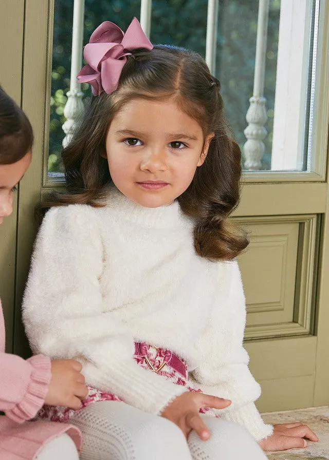Abel & Lula Girls Soft Ivory Knit Fur Sweater