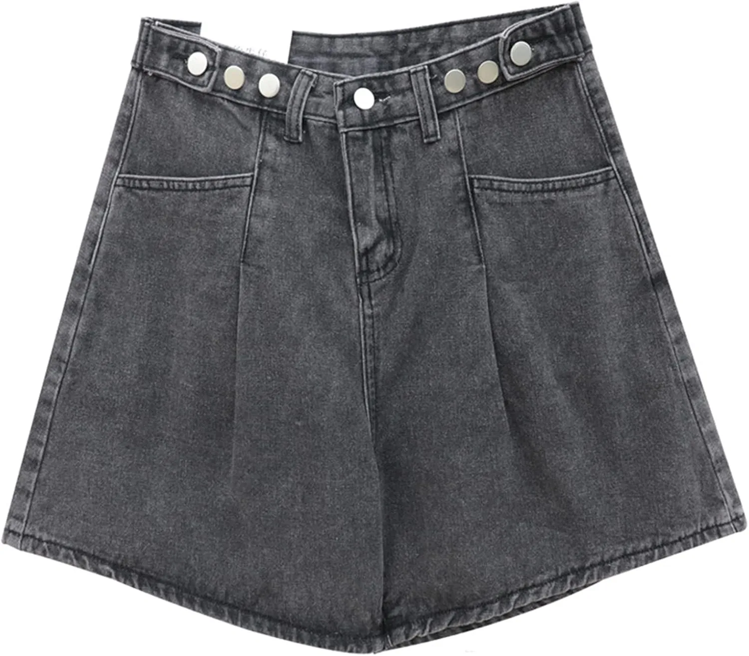 Andongnywell Women's High Waisted Denim Shorts Hem Wide Leg Casual Jeans Shorts with Pockets Wide-Leg Short Trousers