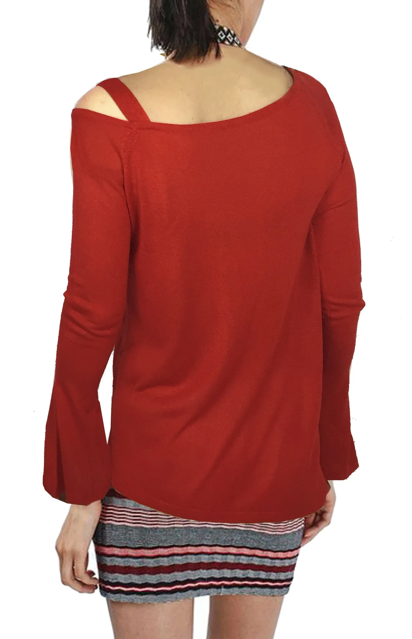 ASHORE WOMENS ASYMMETRIC OFF THE SHOULDER ELEGANT FINE SWEATER