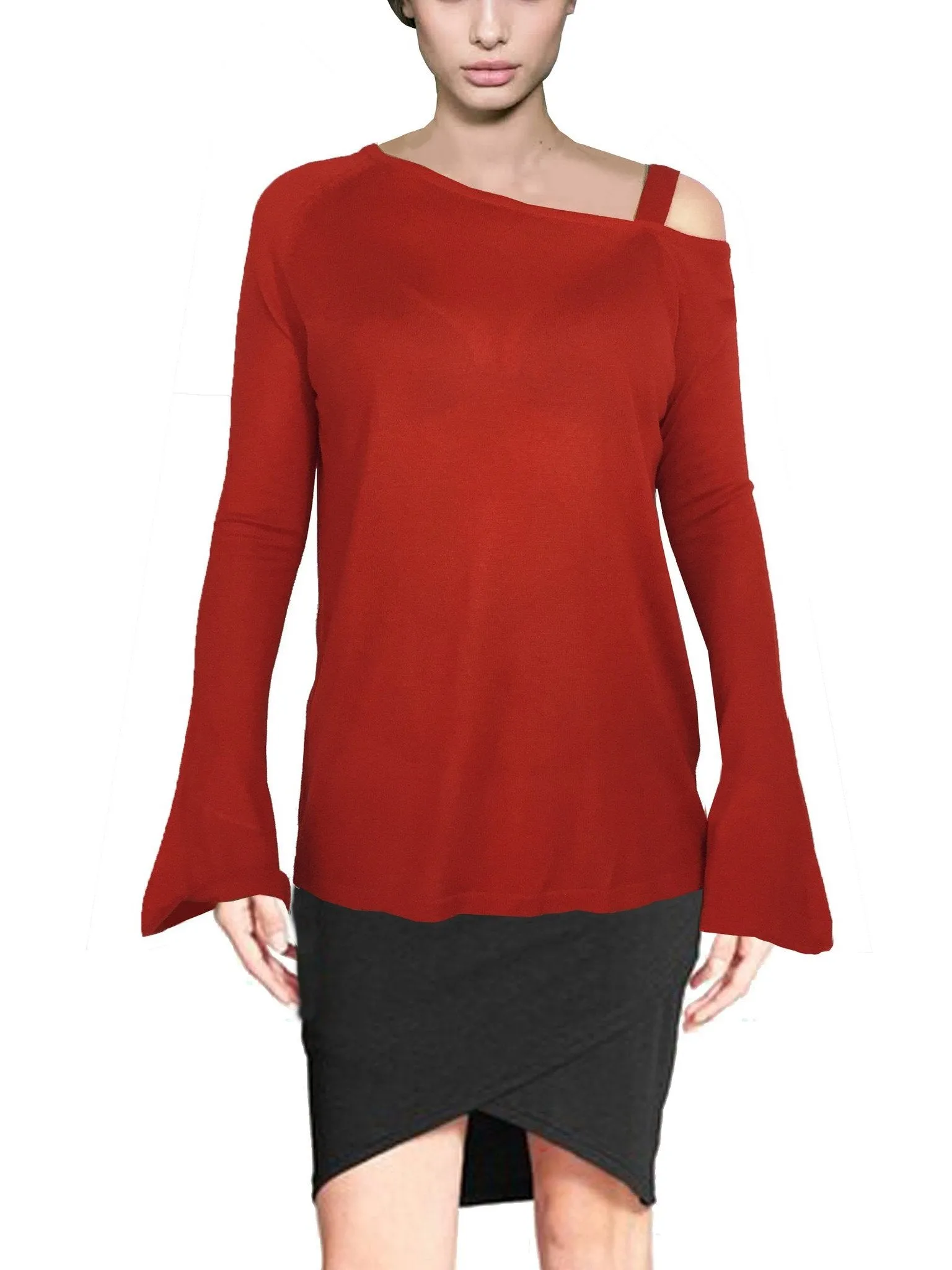 ASHORE WOMENS ASYMMETRIC OFF THE SHOULDER ELEGANT FINE SWEATER