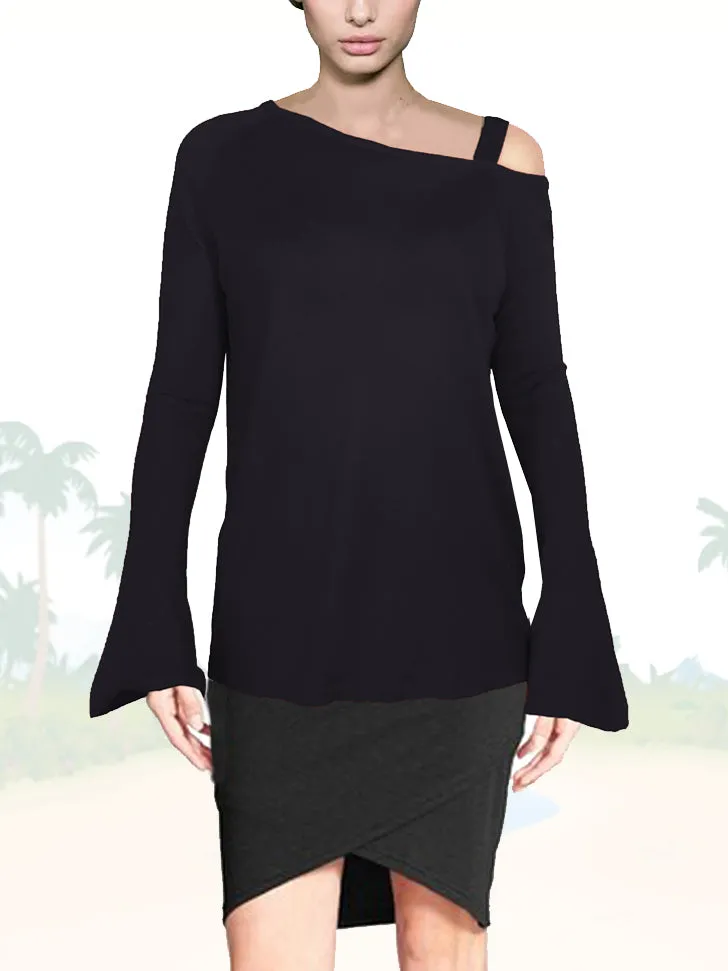 ASHORE WOMENS ASYMMETRIC OFF THE SHOULDER ELEGANT FINE SWEATER