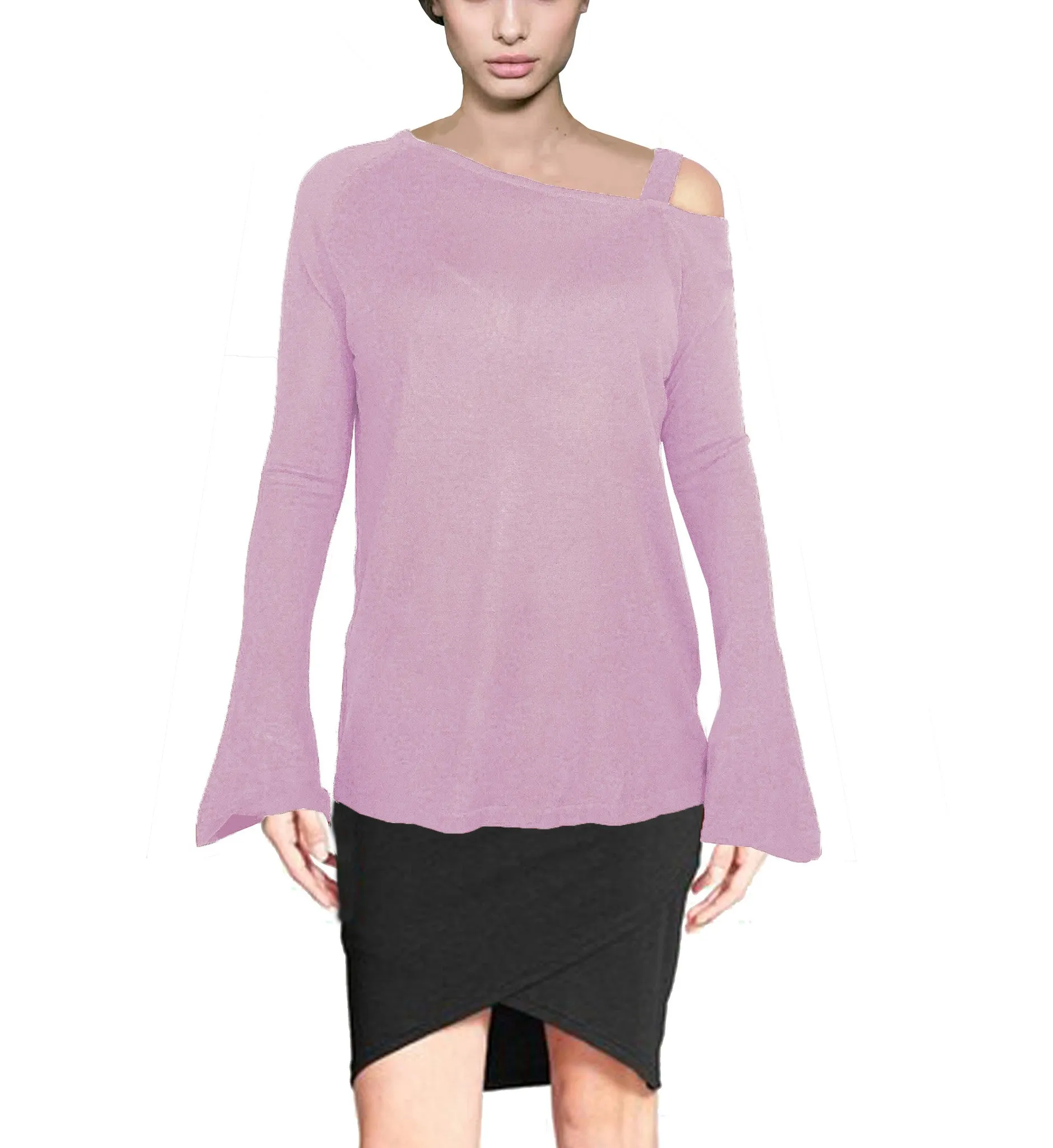 ASHORE WOMENS ASYMMETRIC OFF THE SHOULDER ELEGANT FINE SWEATER