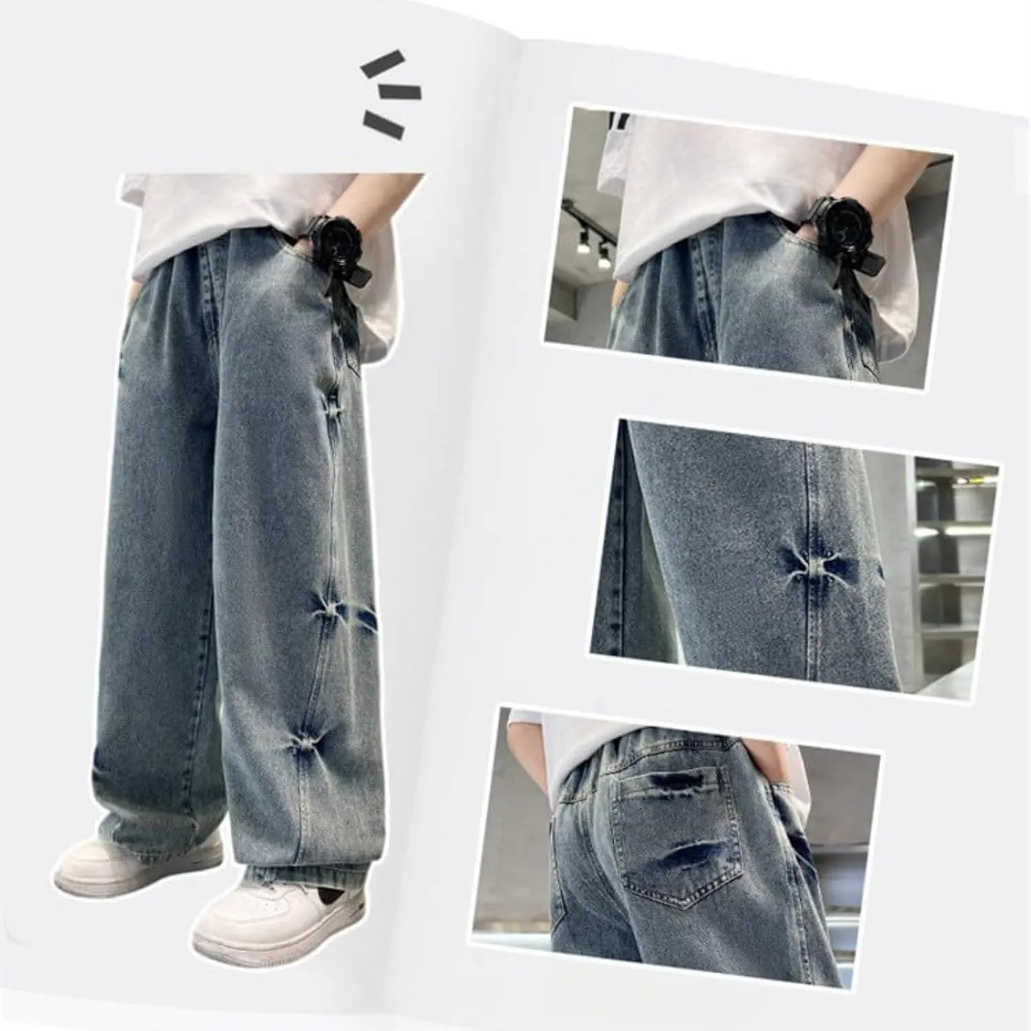 Boy Baggy Jeans Wide Straight Leg High Waist Vintage Denim Pants Casual Fashion Cargo Jeans Streetwear