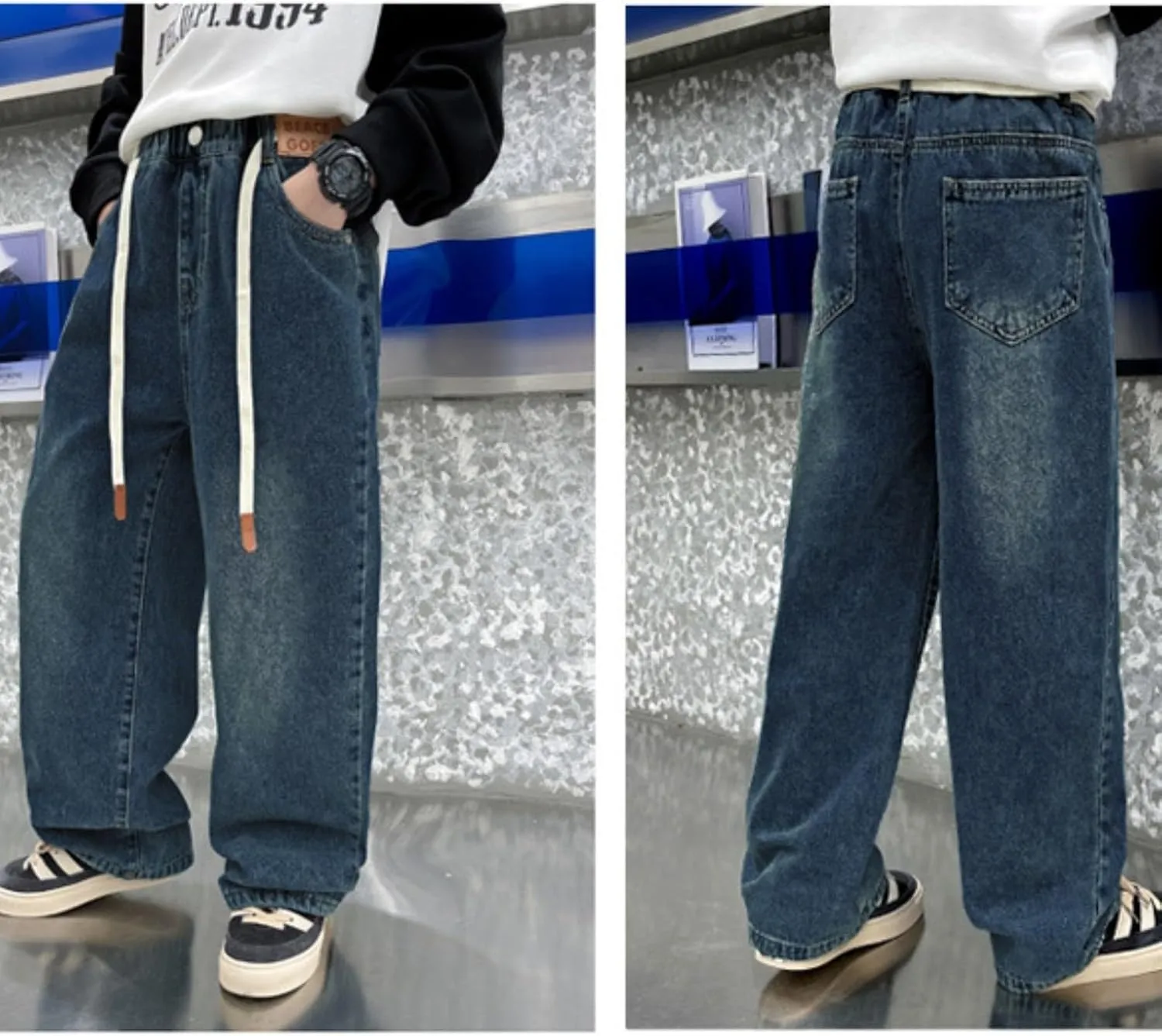 Boy Baggy Jeans Wide Straight Leg High Waist Vintage Denim Pants Casual Fashion Cargo Jeans Streetwear