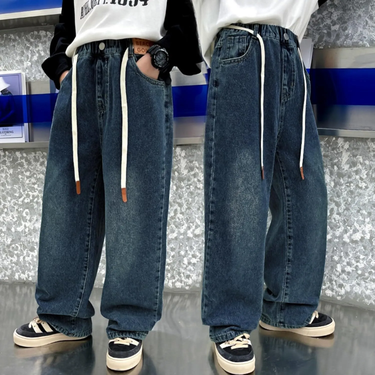 Boy Baggy Jeans Wide Straight Leg High Waist Vintage Denim Pants Casual Fashion Cargo Jeans Streetwear