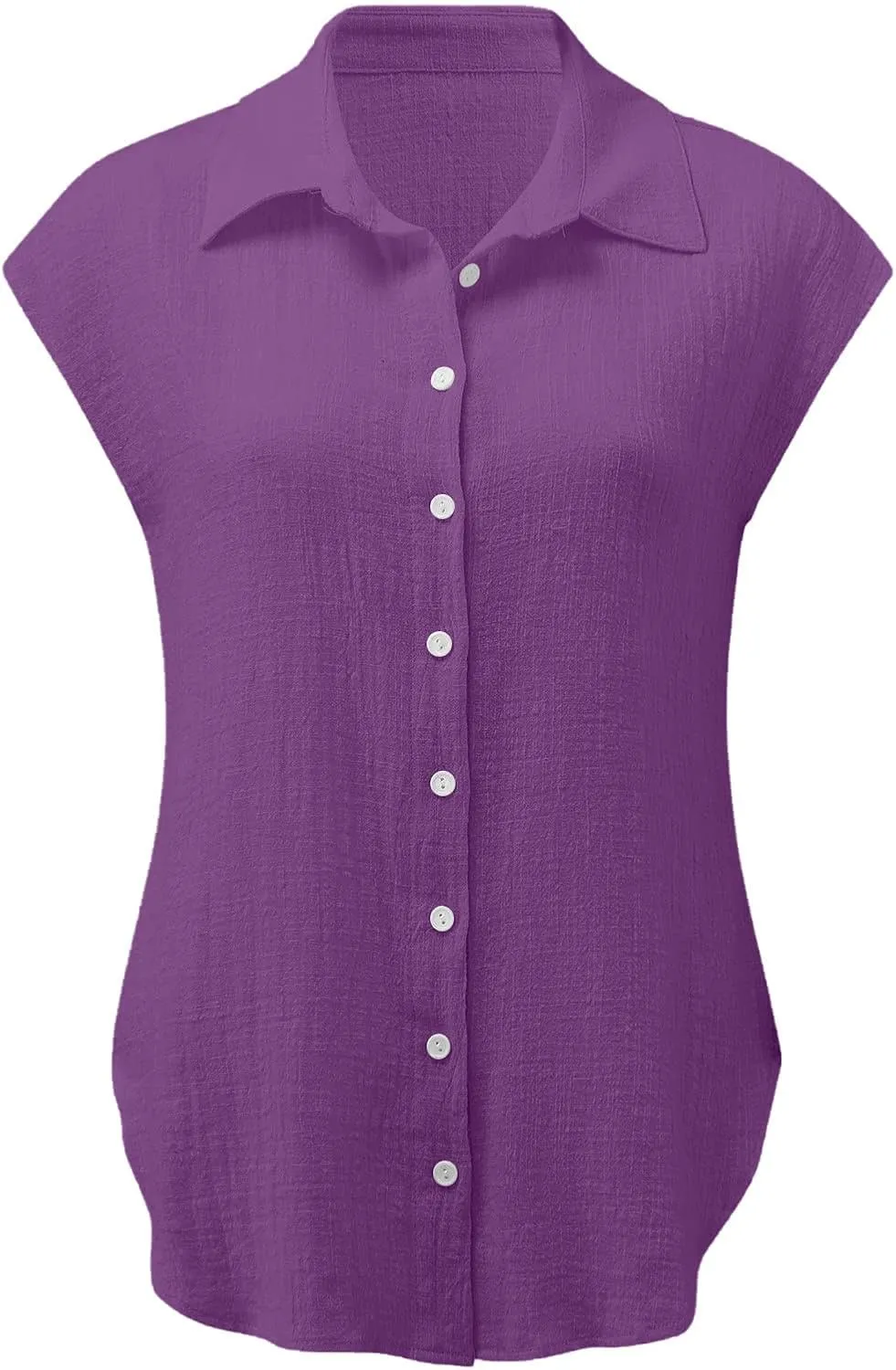 Button Down Shirts for Women Cap Sleeve Work Blouses Tops V Neck Collared Casual Business Plain Basic Summer Shirts