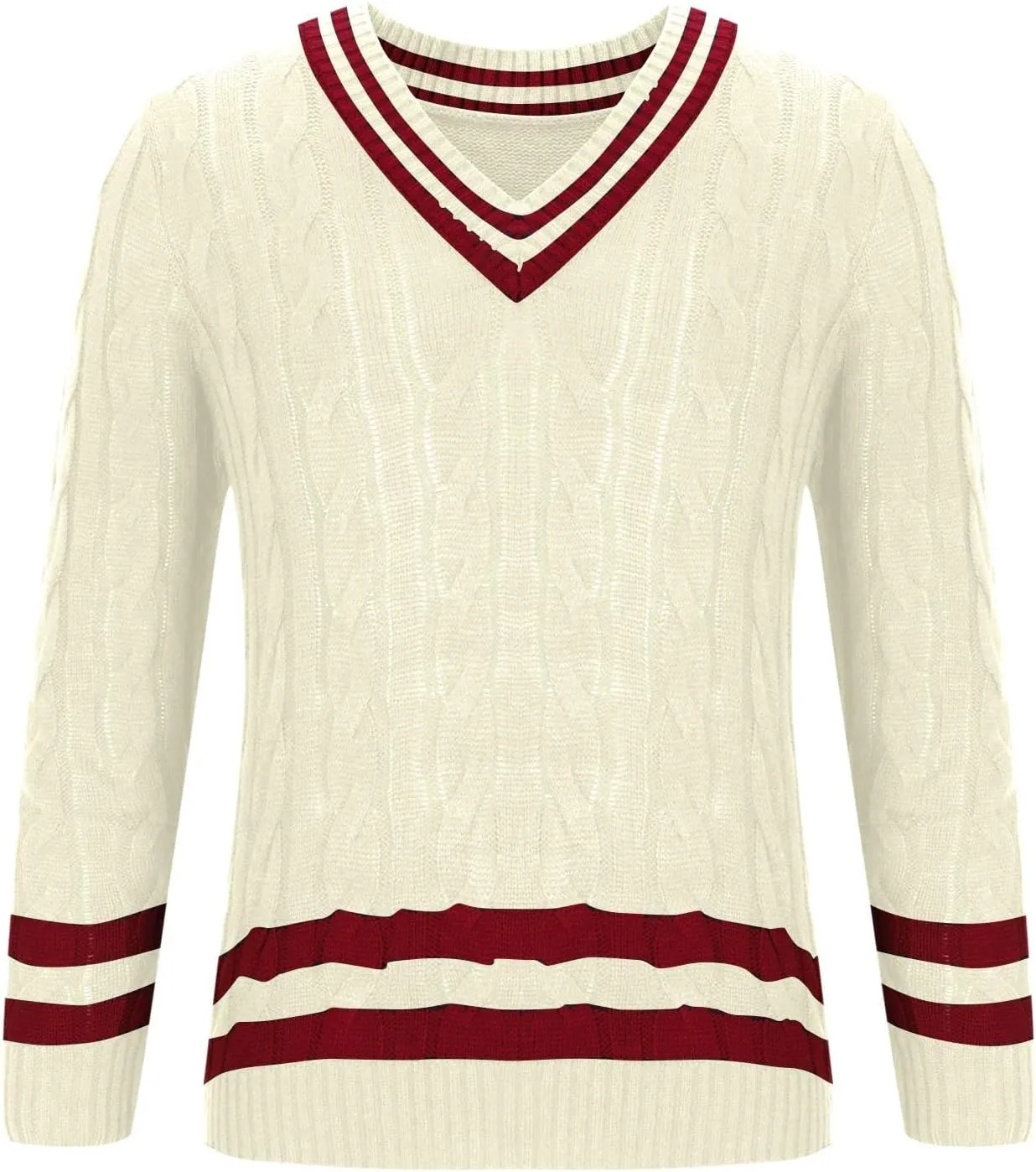 Cable Knit Sweater for Men V Neck Loose Comfort Soft Color Block Sweaters Striped Fashion Long Sleeve Casual Jumper