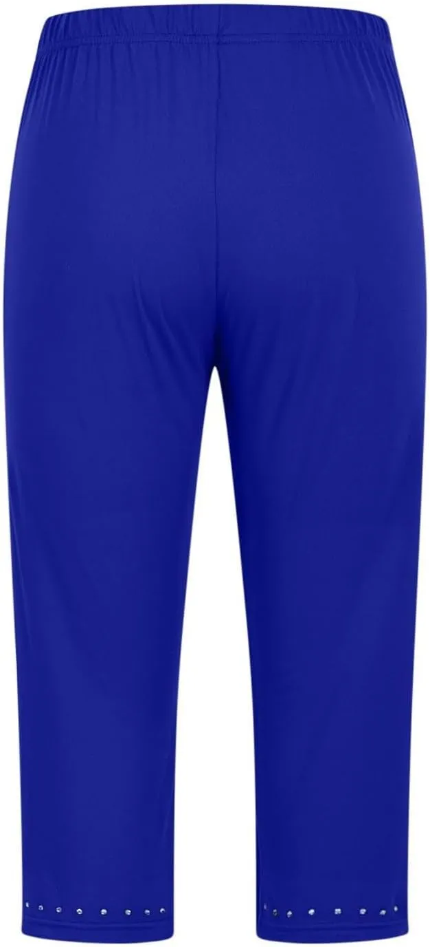 Capri Leggings for Women Summer Rhinestone Dressy Cropped High Waist Yoga Pants Stretch Workout Compression Leggings