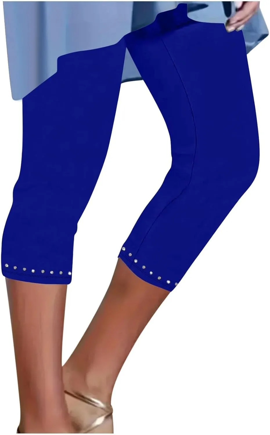 Capri Leggings for Women Summer Rhinestone Dressy Cropped High Waist Yoga Pants Stretch Workout Compression Leggings