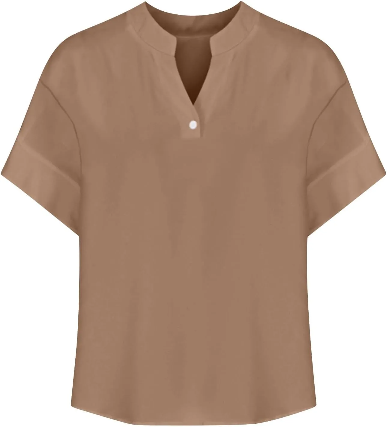 Cbcbtwo Womens Short Sleeve Linen Henley Tops 2025 V Neck Dressy Casual Loose Fit Shirts Summer Going Out Flowy Blouses