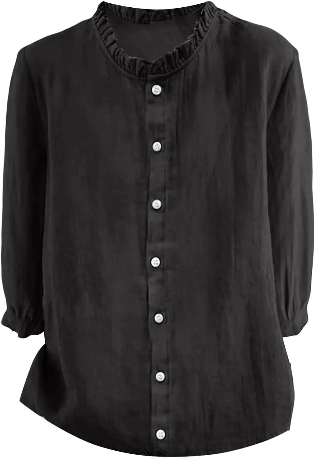 Cotton Linen Shirts for Women Summer Button Down Tops 3/4 Sleeve Dressy Casual Pleated Collar Blouse Oversized Tshirt