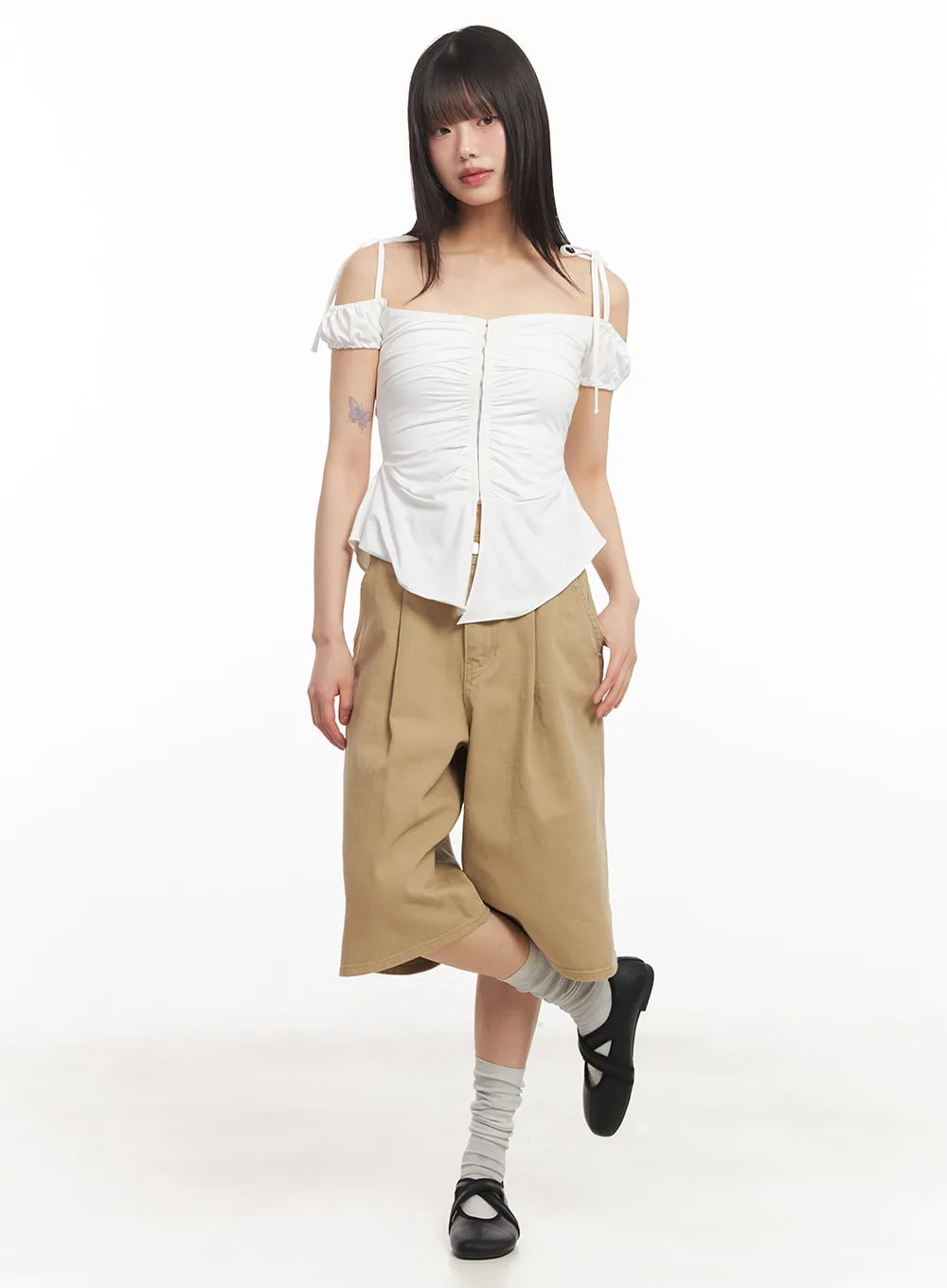 Cotton Pintuck Wide-Fit Shorts CA523