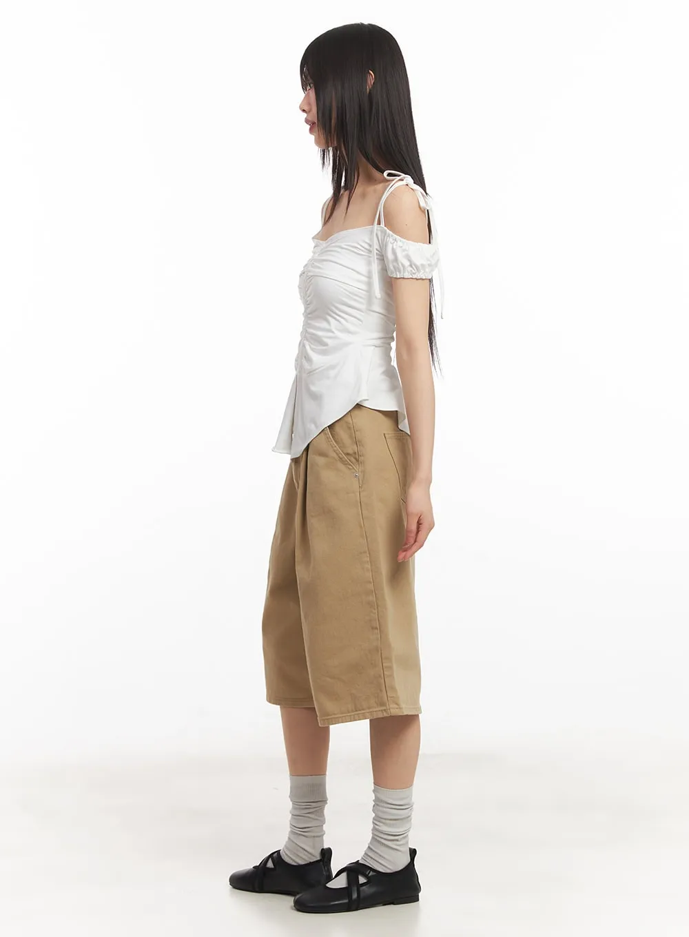 Cotton Pintuck Wide-Fit Shorts CA523