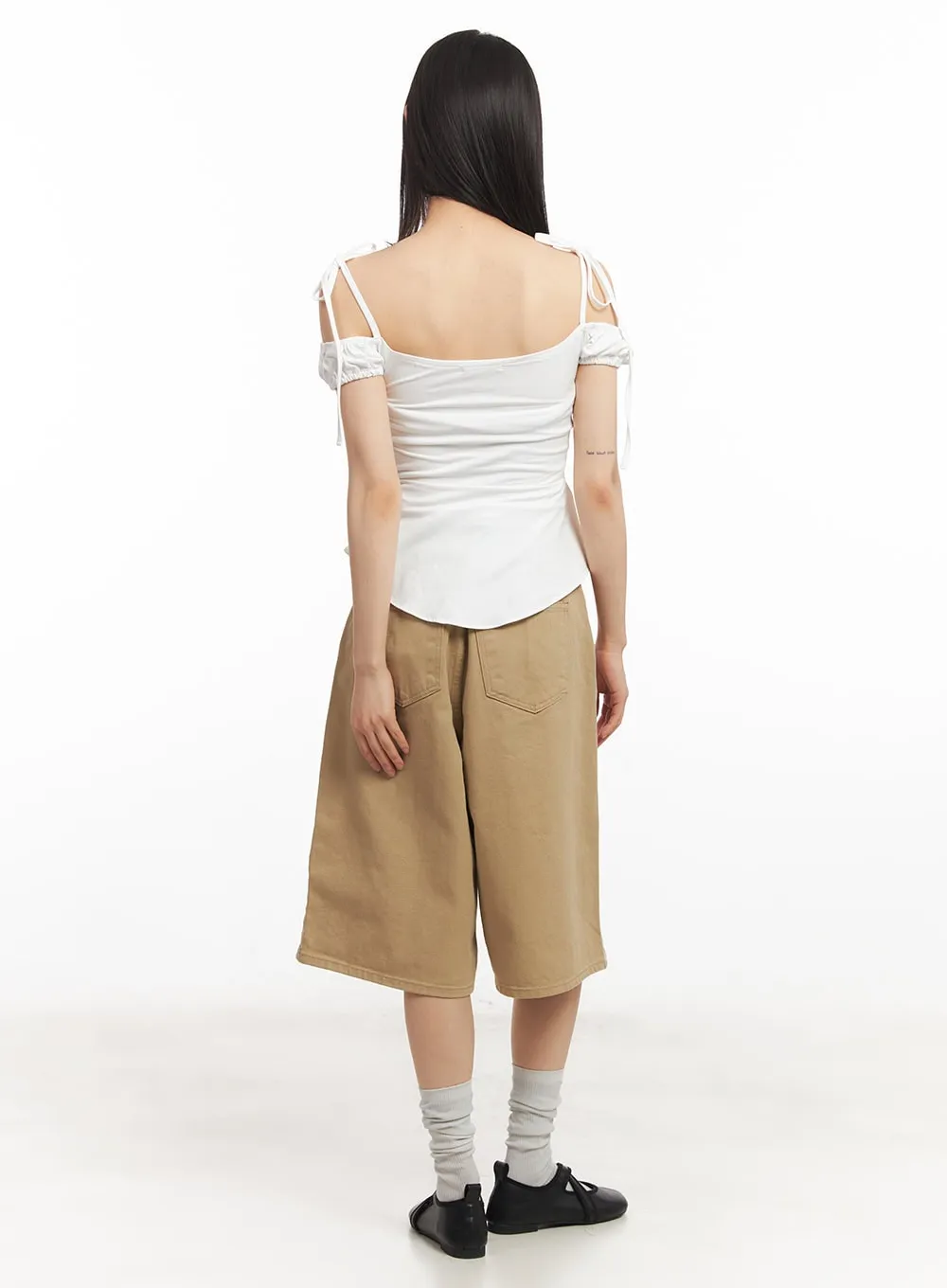 Cotton Pintuck Wide-Fit Shorts CA523