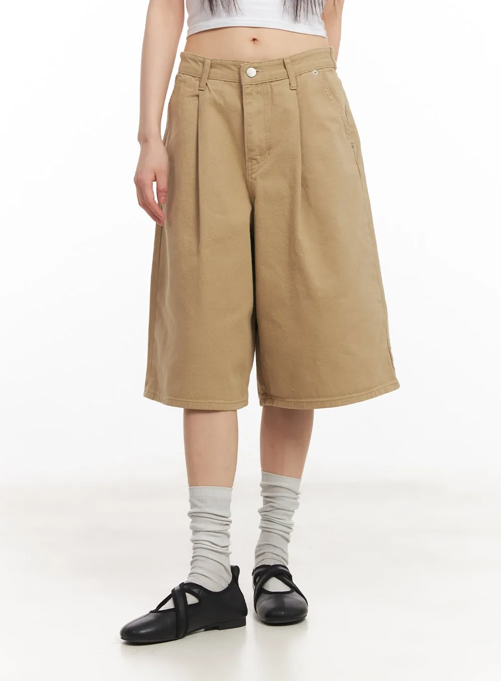 Cotton Pintuck Wide-Fit Shorts CA523