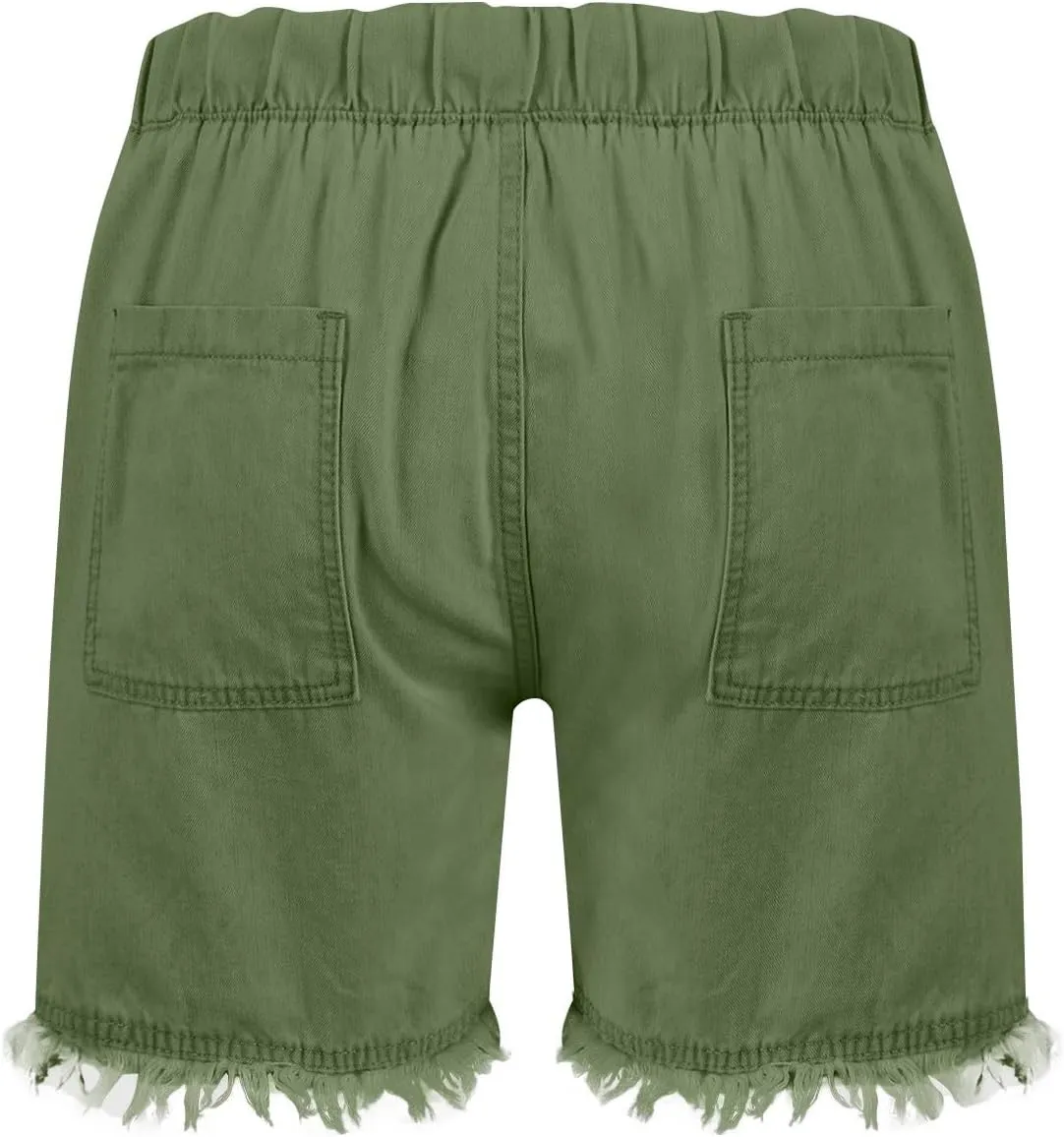 Cut Off Jeans Shorts for Women Elastic High Waisted Drawstring Raw Hem Denim Shorts Summer Hot Distressed Jeans