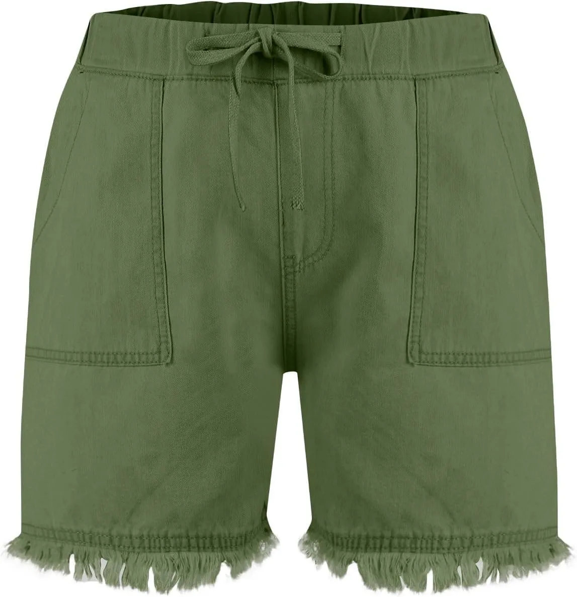 Cut Off Jeans Shorts for Women Elastic High Waisted Drawstring Raw Hem Denim Shorts Summer Hot Distressed Jeans