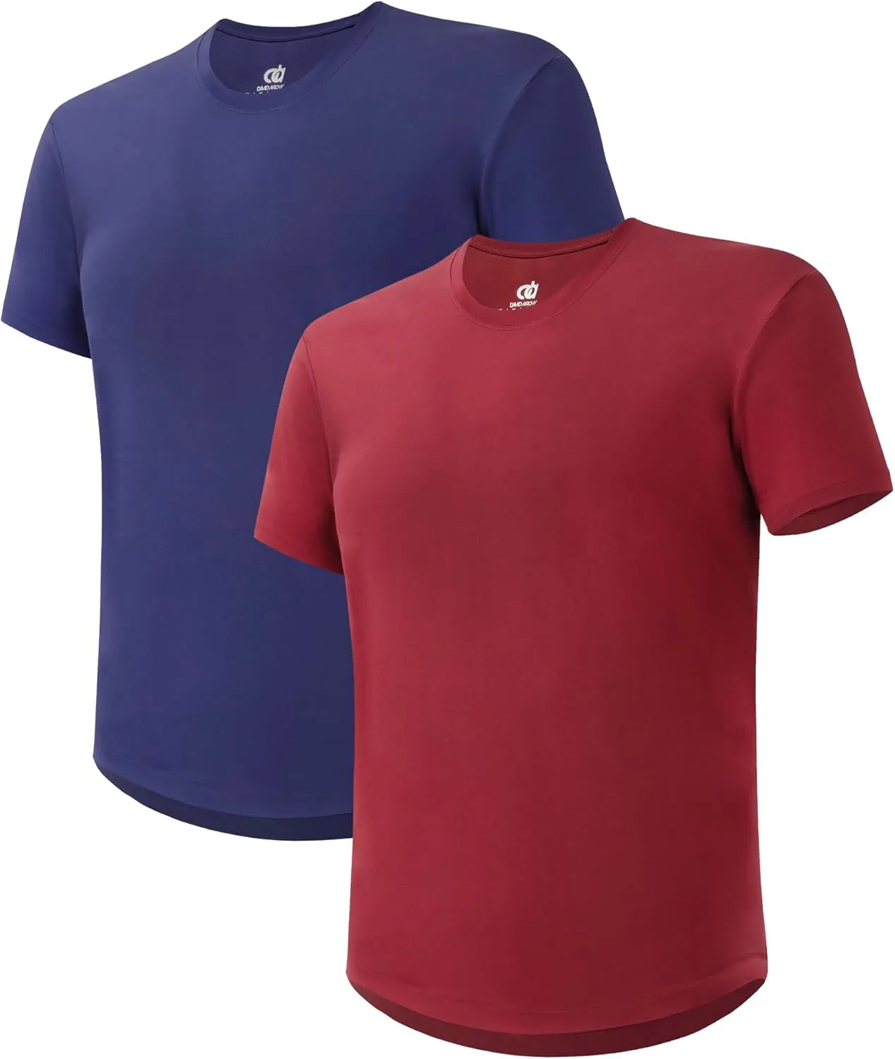DAVID ARCHY Men's T-Shirt Heavyweight Tees Cotton Sorona Casual Plain Shirts Side Slit/Curved Hem Tees for Men 2-Pack