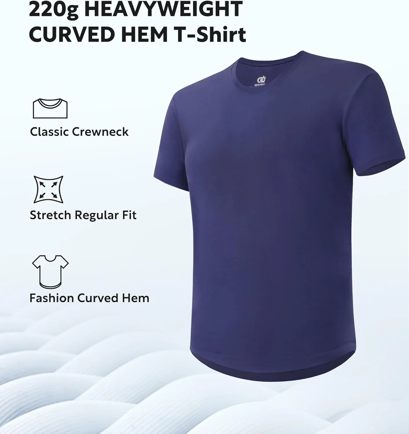 DAVID ARCHY Men's T-Shirt Heavyweight Tees Cotton Sorona Casual Plain Shirts Side Slit/Curved Hem Tees for Men 2-Pack