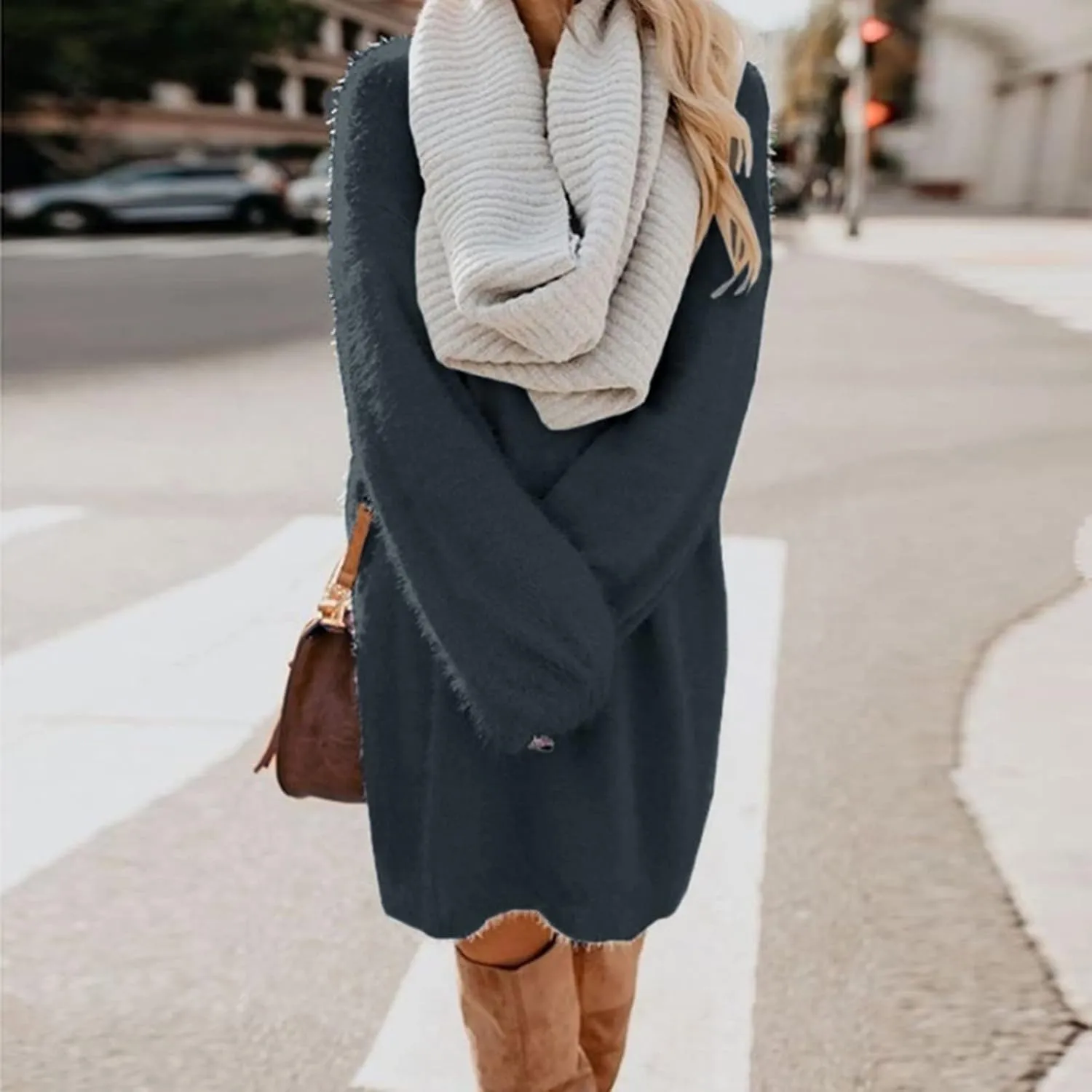 Furry Sweater Dress 2024 Women Fuzzy Fleece Sweatshirts Oversize Warm Winter Comfy Soft Plush Pullover Jumper Dresses