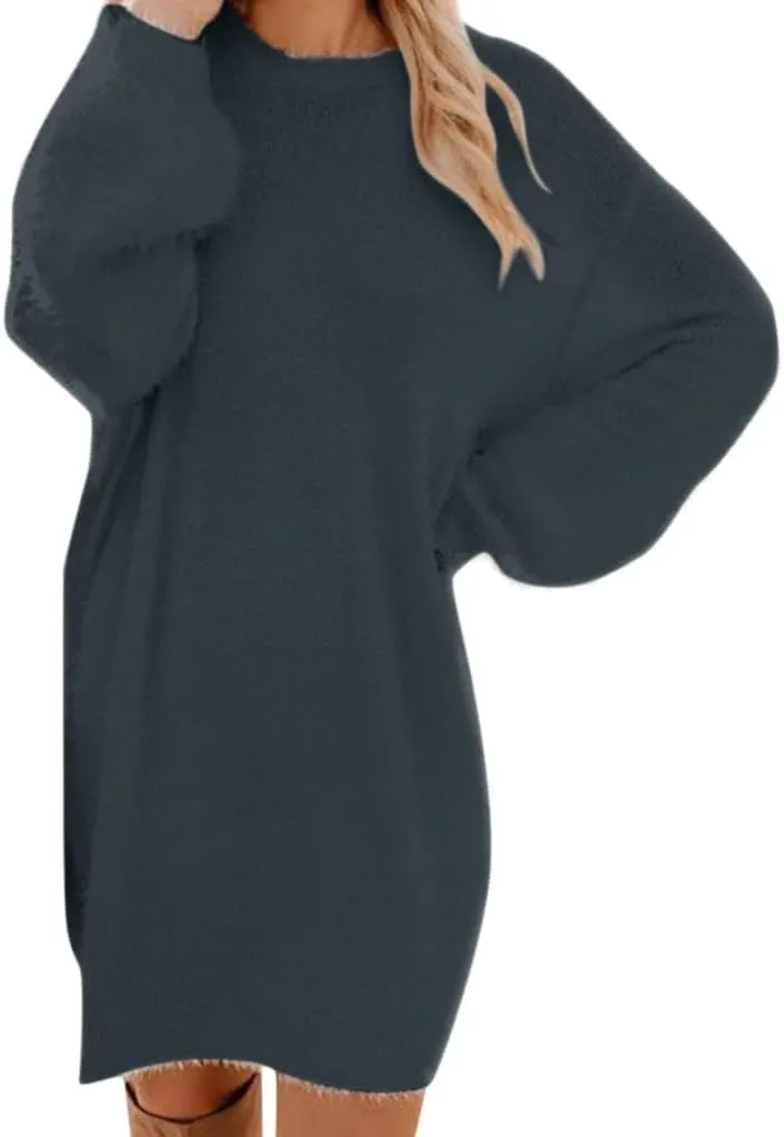 Furry Sweater Dress 2024 Women Fuzzy Fleece Sweatshirts Oversize Warm Winter Comfy Soft Plush Pullover Jumper Dresses
