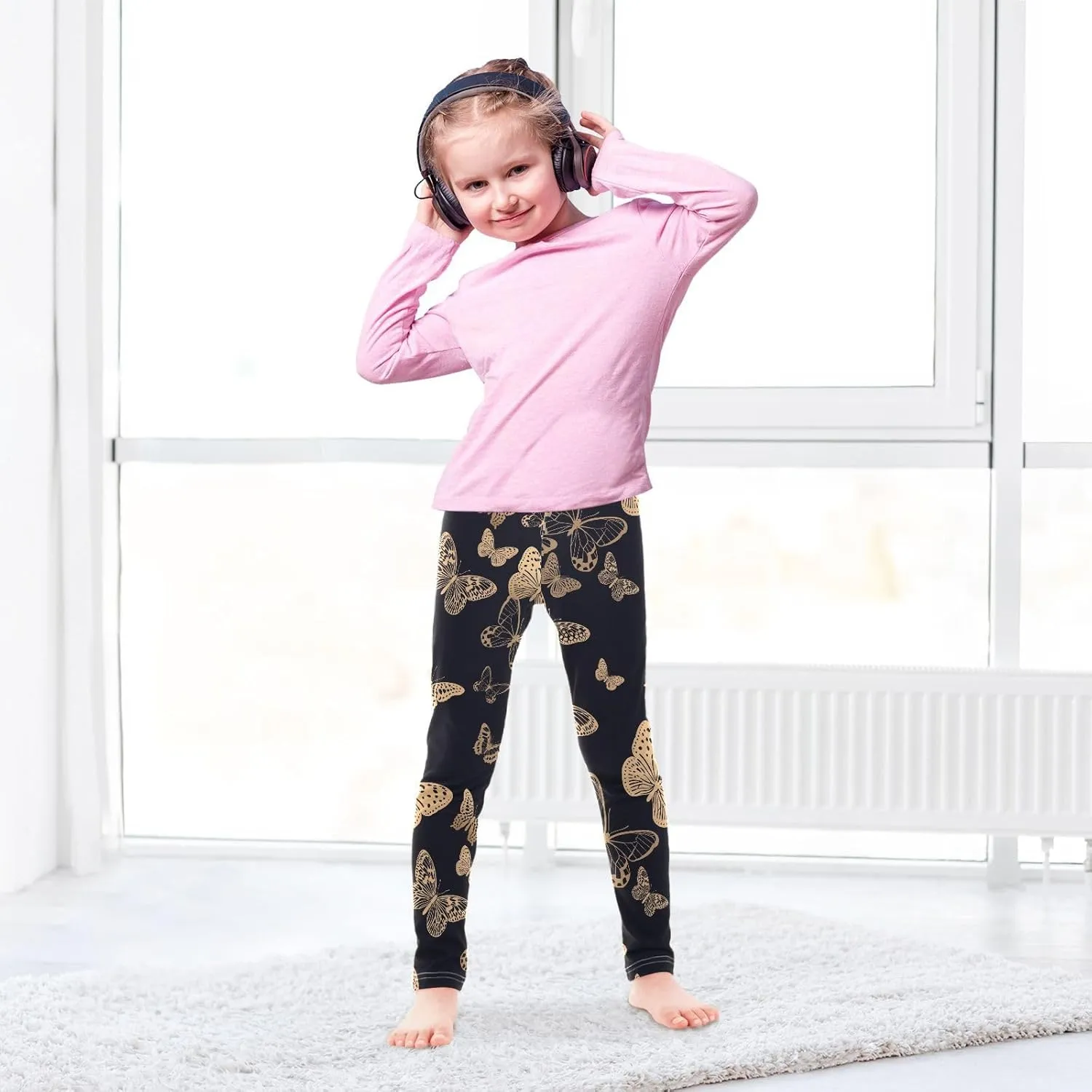 Girls' Leggings Girls Stretch Leggings Fluttering Golden Butterflies Children's Yoga Pants Clothes Kids Dance Tights Place
