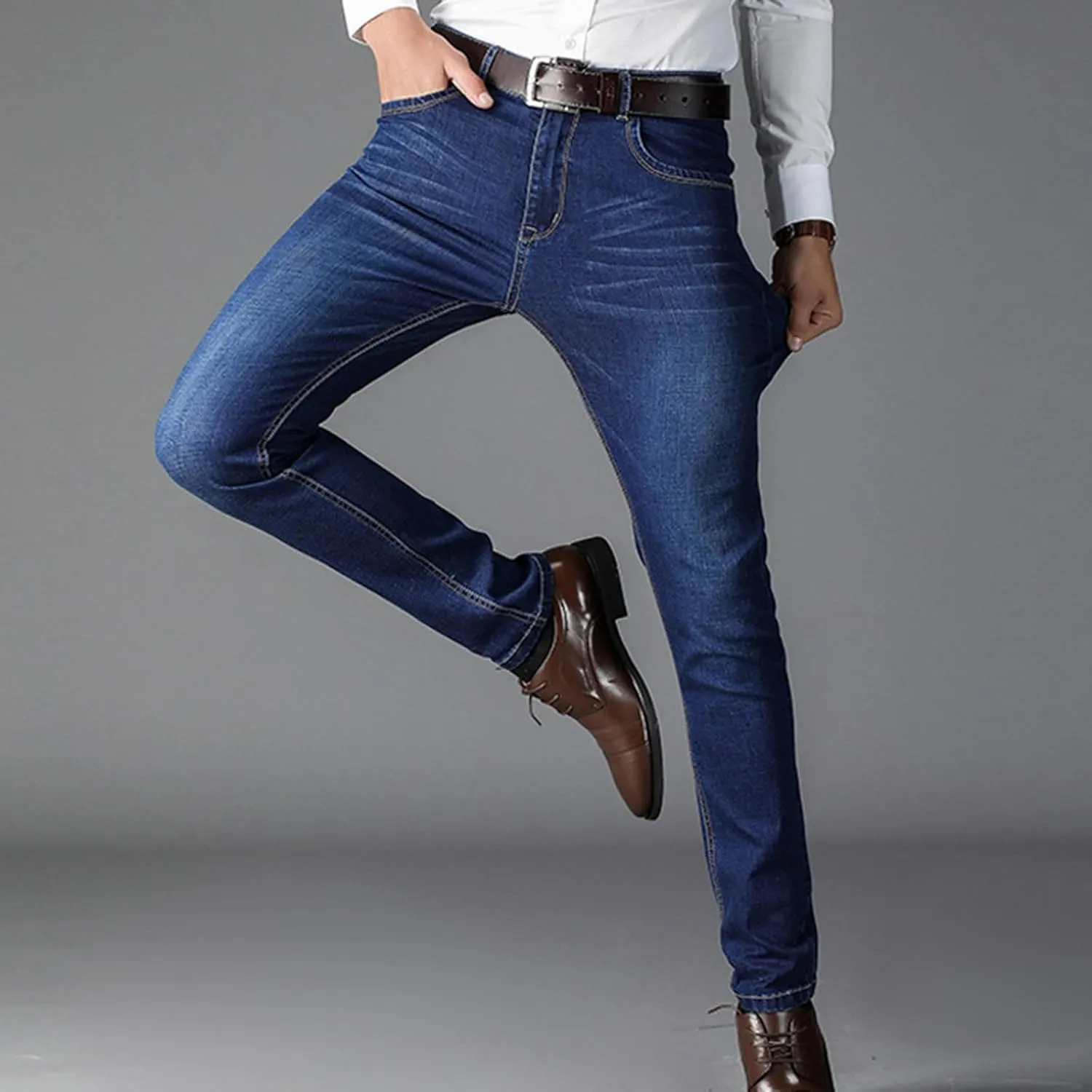 Jeans for Men Slim Fit Lightweight Straight Leg Denim Pants Vintage Washed Stretch Jeans Pants Casual Work Jeans