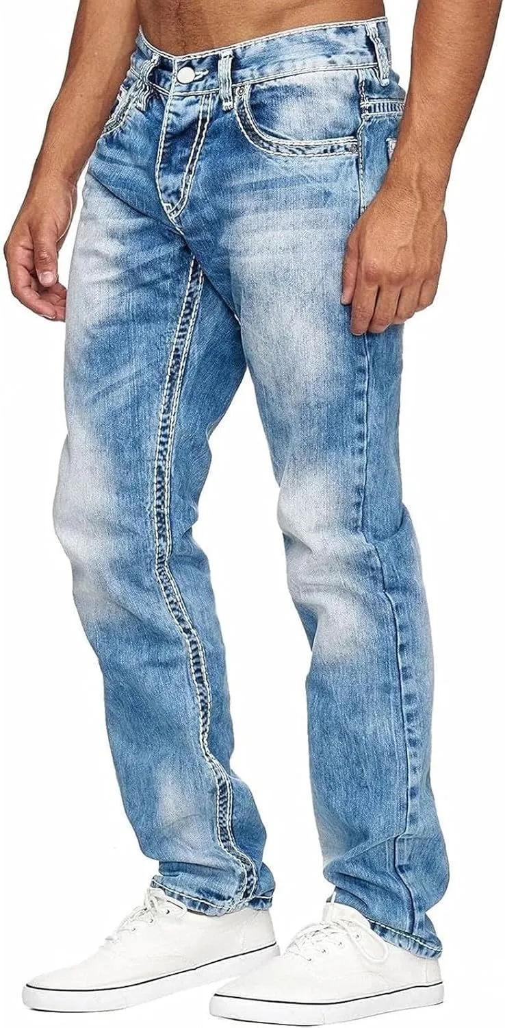 Jeans for Men Slim Fit Stretch Classic Comfort Flex Retro Jeans Pants Lightweight Elastic Waist Denim Trousers