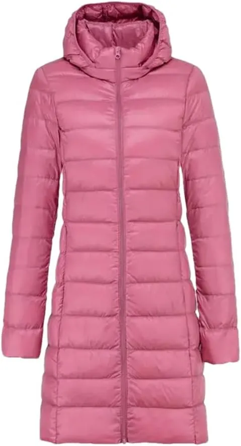 JNKIHAPOT Women Winter Female Long Hat Detachable Puffer Coat Women's Thin Packable Down Long Jacket