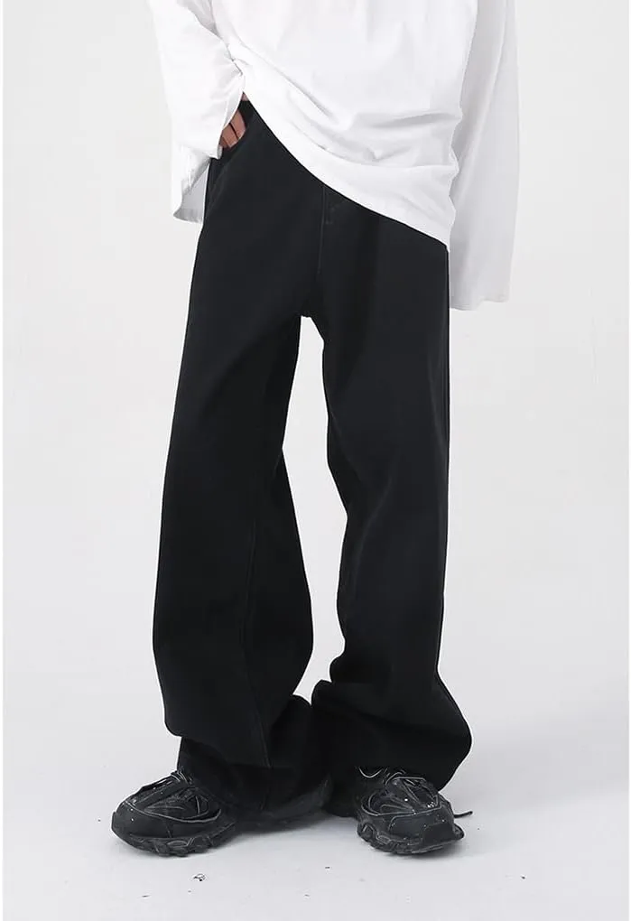 Mens Baggy Jeans Straight Wide Leg Long Jeans Trousers