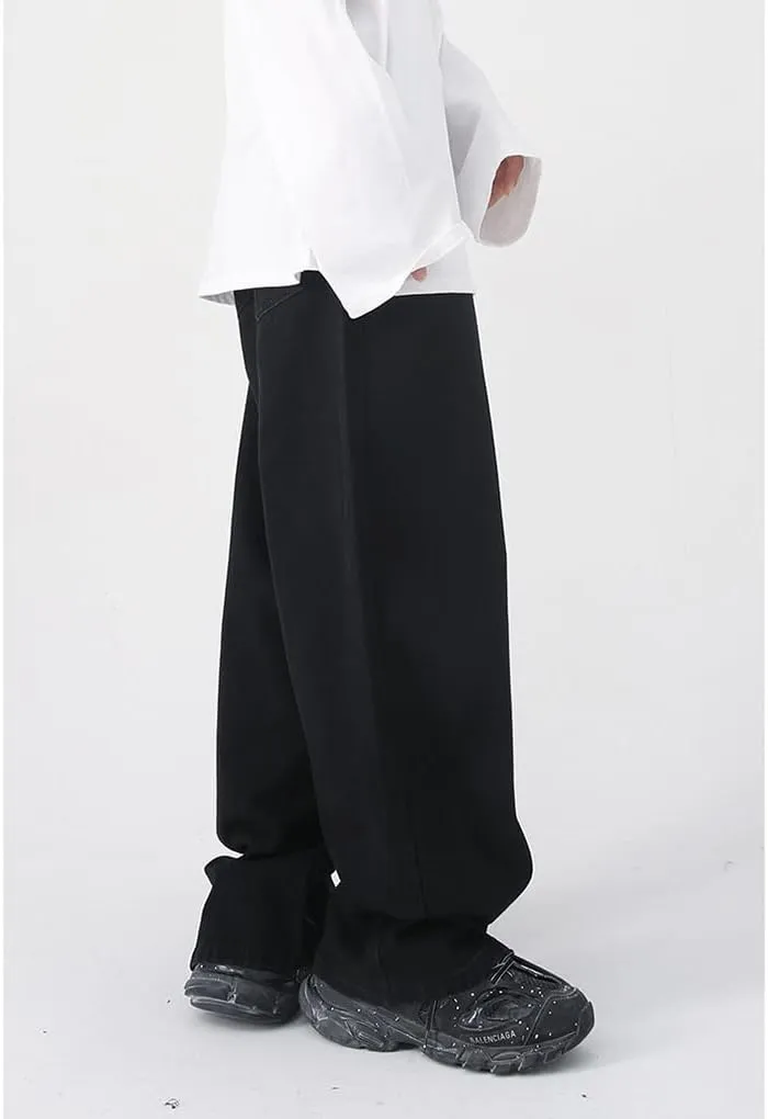 Mens Baggy Jeans Straight Wide Leg Long Jeans Trousers