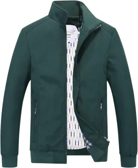 Men's Lightweight Full Zip Jacket Stand Collar Thin Outerwear Windbreaker Golf Zipper Coat Casual Bomber Jackets