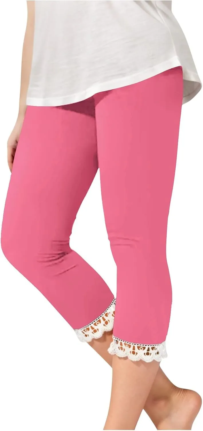 Moonker Toddler Girl Leggings Lace Trim Pants Elastic Waist Stretch Yoga Leggings Cute Summer Beach Athletic