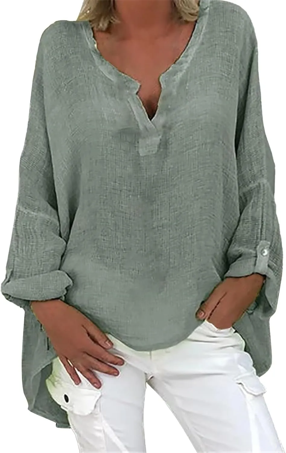 Plus Size Tops for Women Summer Boho Womens Long Sleeve Cotton Linen Kaftan Ladies Baggy Blouse Tee Shirt Tops