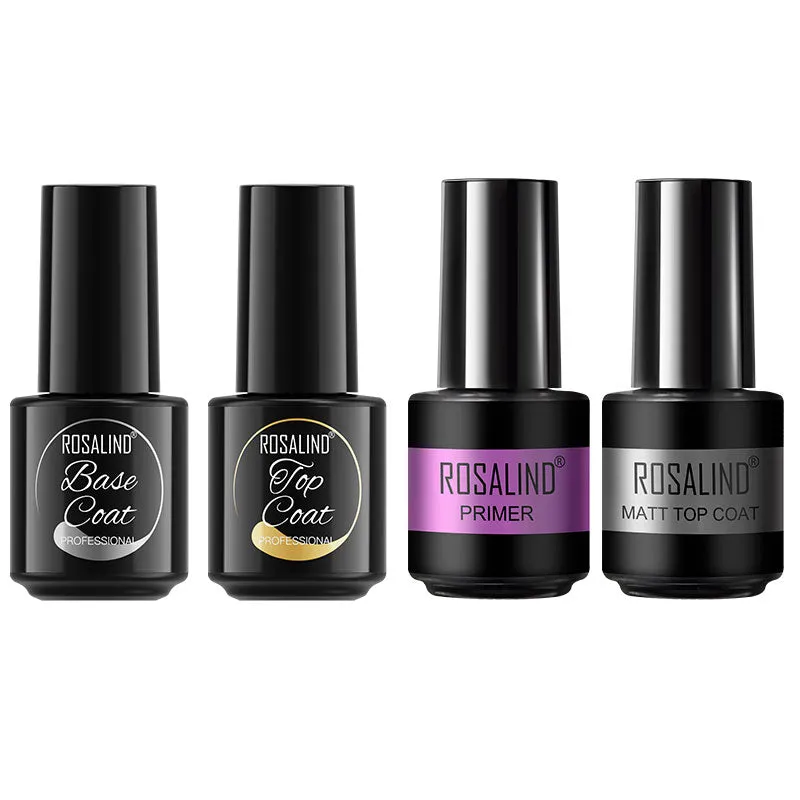 ROSALIND 4PCS Top Base Coat Gel Nail Polish Set For Nails Semi Permanent Primer For Nail art Matt Top Coat base coat Nail Gel Polish