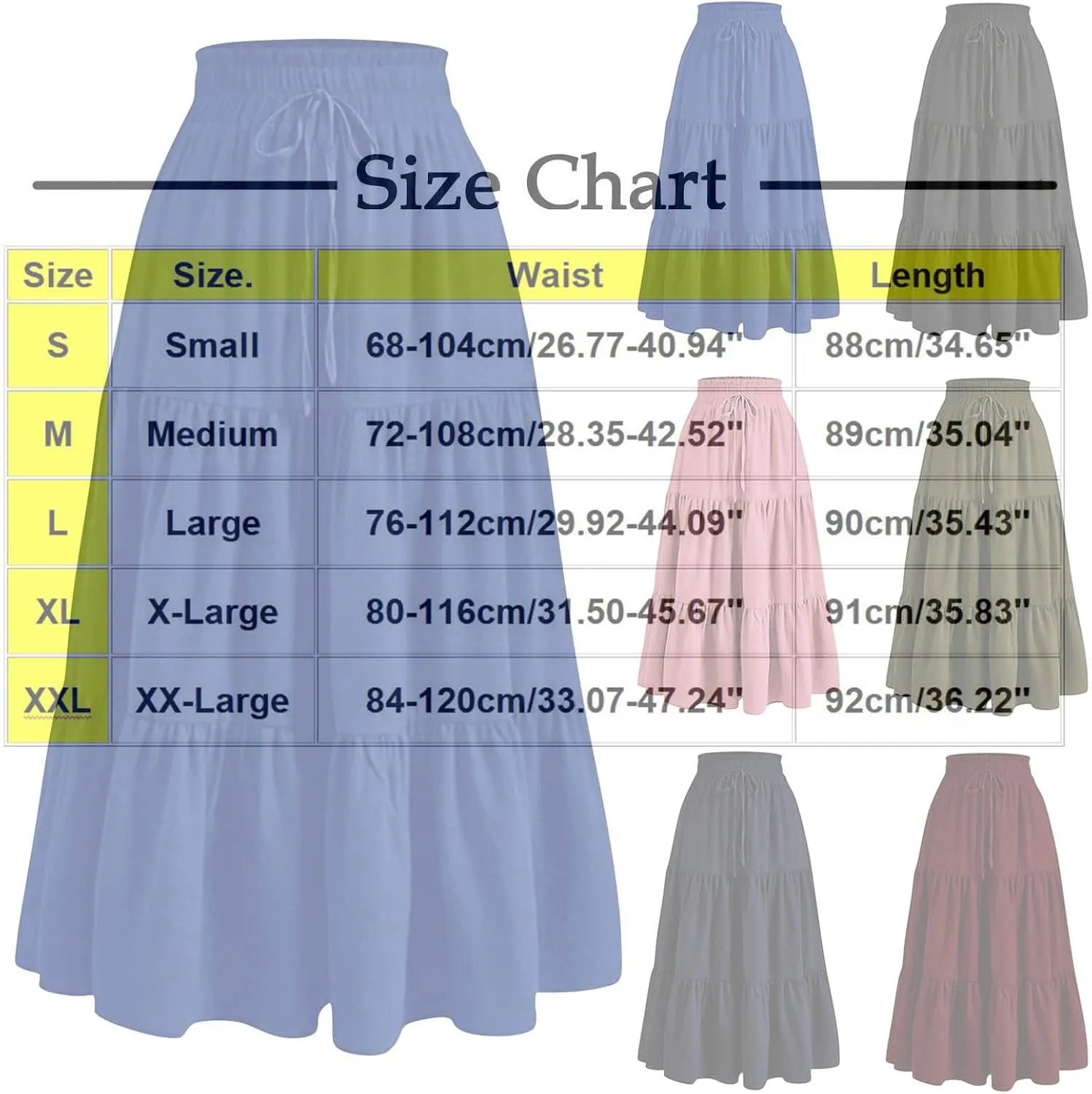 Skirts for Women Trendy Summer Vacation Boho Floral Tiered Maxi Skirt Drawstring High Waist Flowy Ruffle a Line Skirt