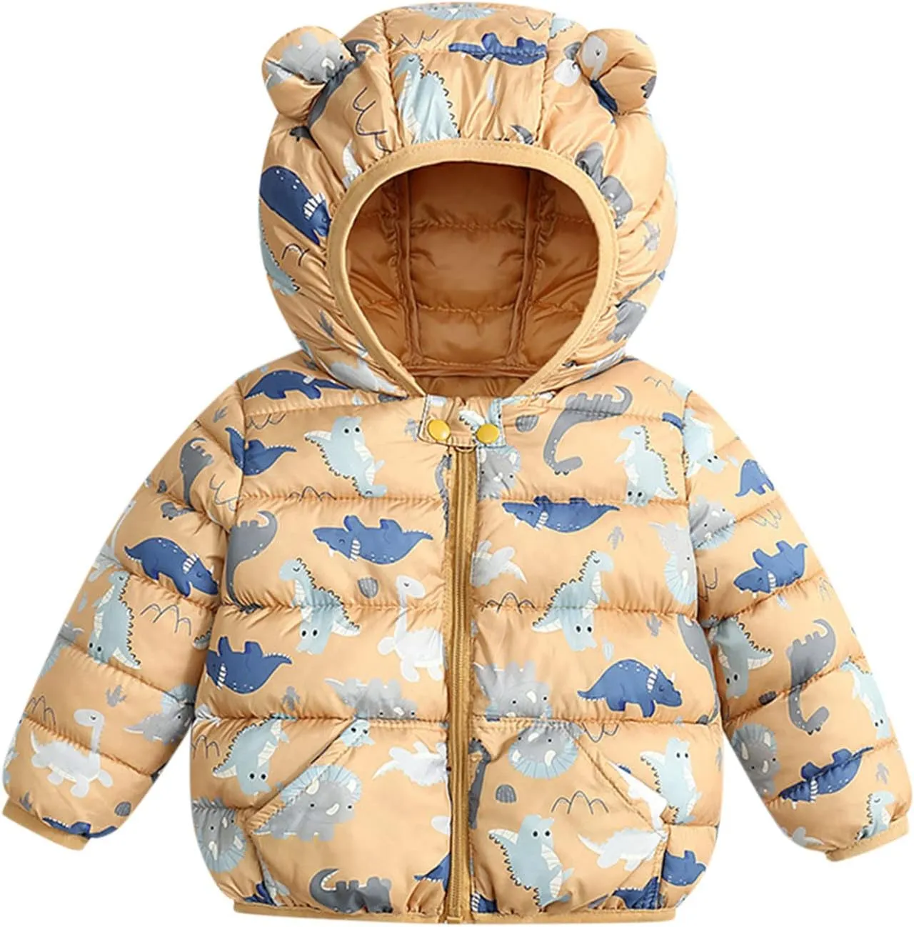 Toddler Baby Girls Boys Packable Light Puffer Jacket with Hoods Cartoon Bear Padded Down Coat Windproof Outerwear