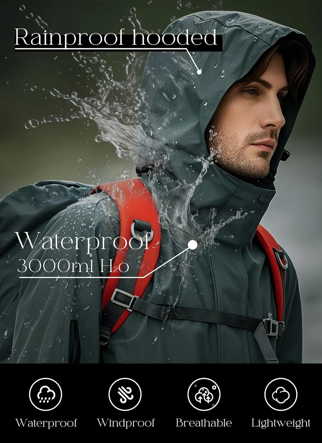wantdo Men's Rain Jacket Lightweight Waterproof Hooded Windbreaker Raincoat Outdoor Spring Thin Jackets