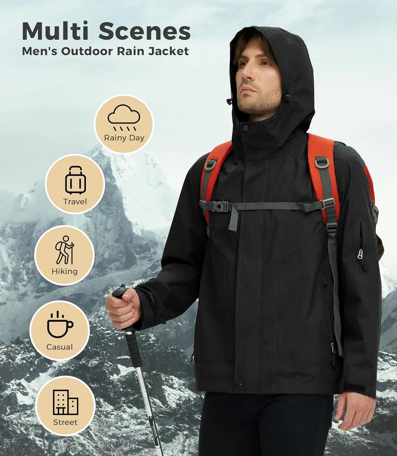 wantdo Men's Rain Jacket Lightweight Waterproof Hooded Windbreaker Raincoat Outdoor Spring Thin Jackets