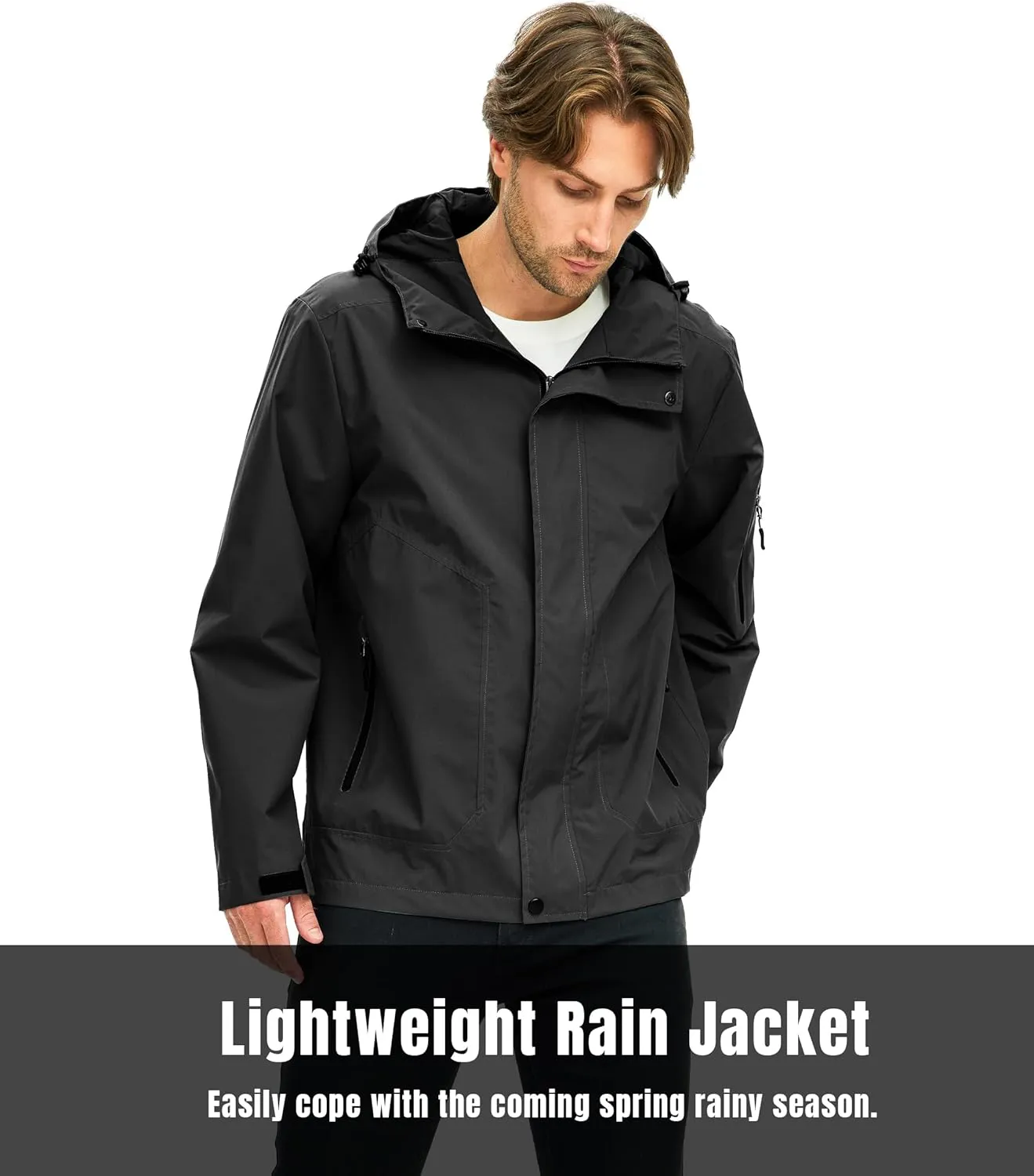 wantdo Men's Rain Jacket Lightweight Waterproof Hooded Windbreaker Raincoat Outdoor Spring Thin Jackets