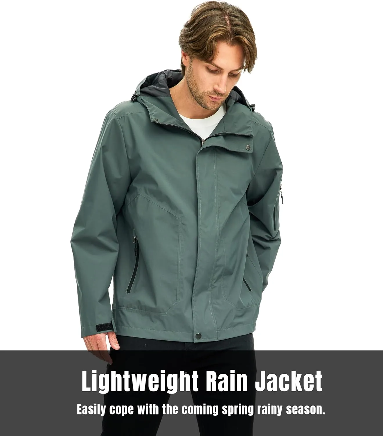 wantdo Men's Rain Jacket Lightweight Waterproof Hooded Windbreaker Raincoat Outdoor Spring Thin Jackets