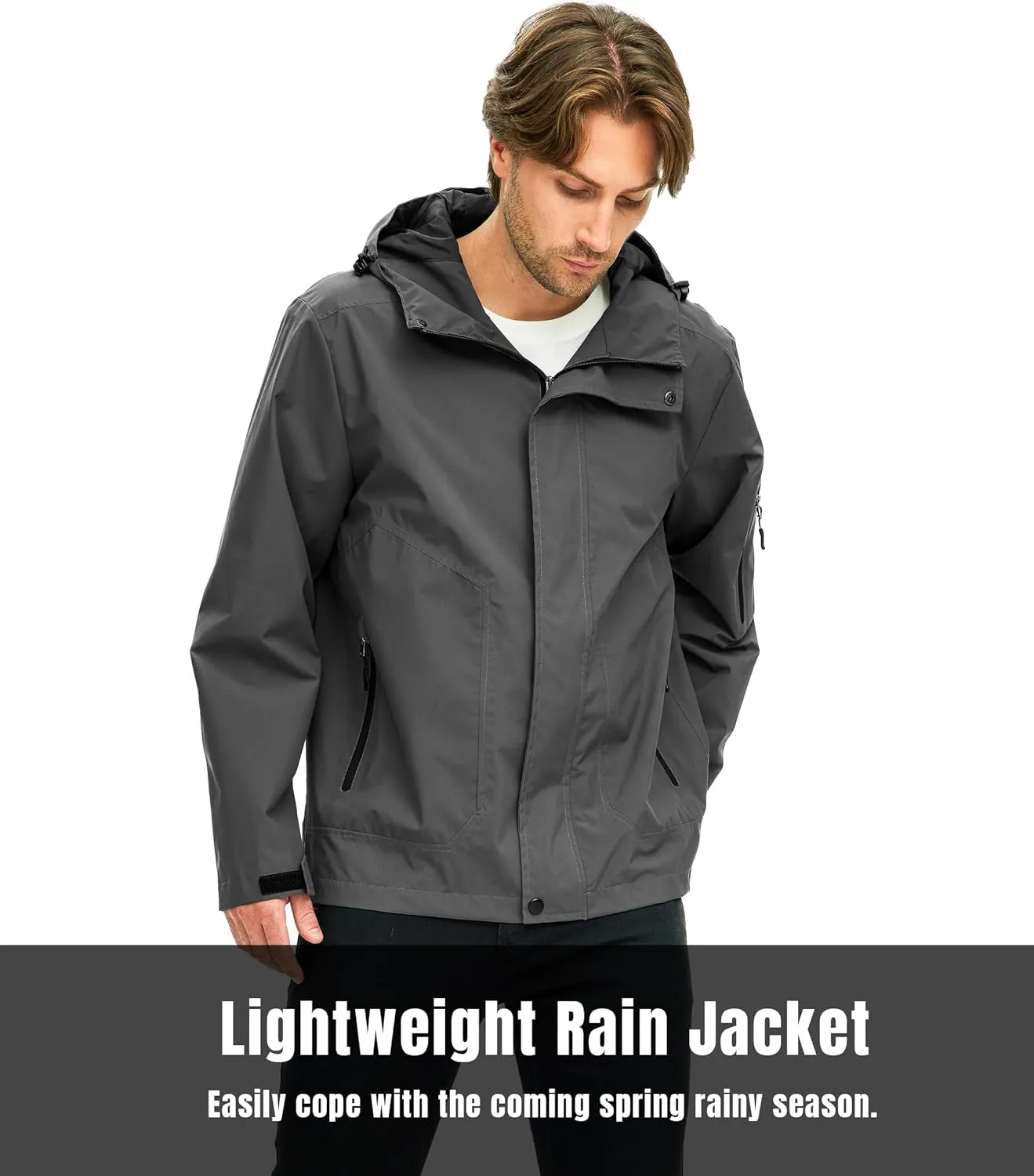 wantdo Men's Rain Jacket Lightweight Waterproof Hooded Windbreaker Raincoat Outdoor Spring Thin Jackets