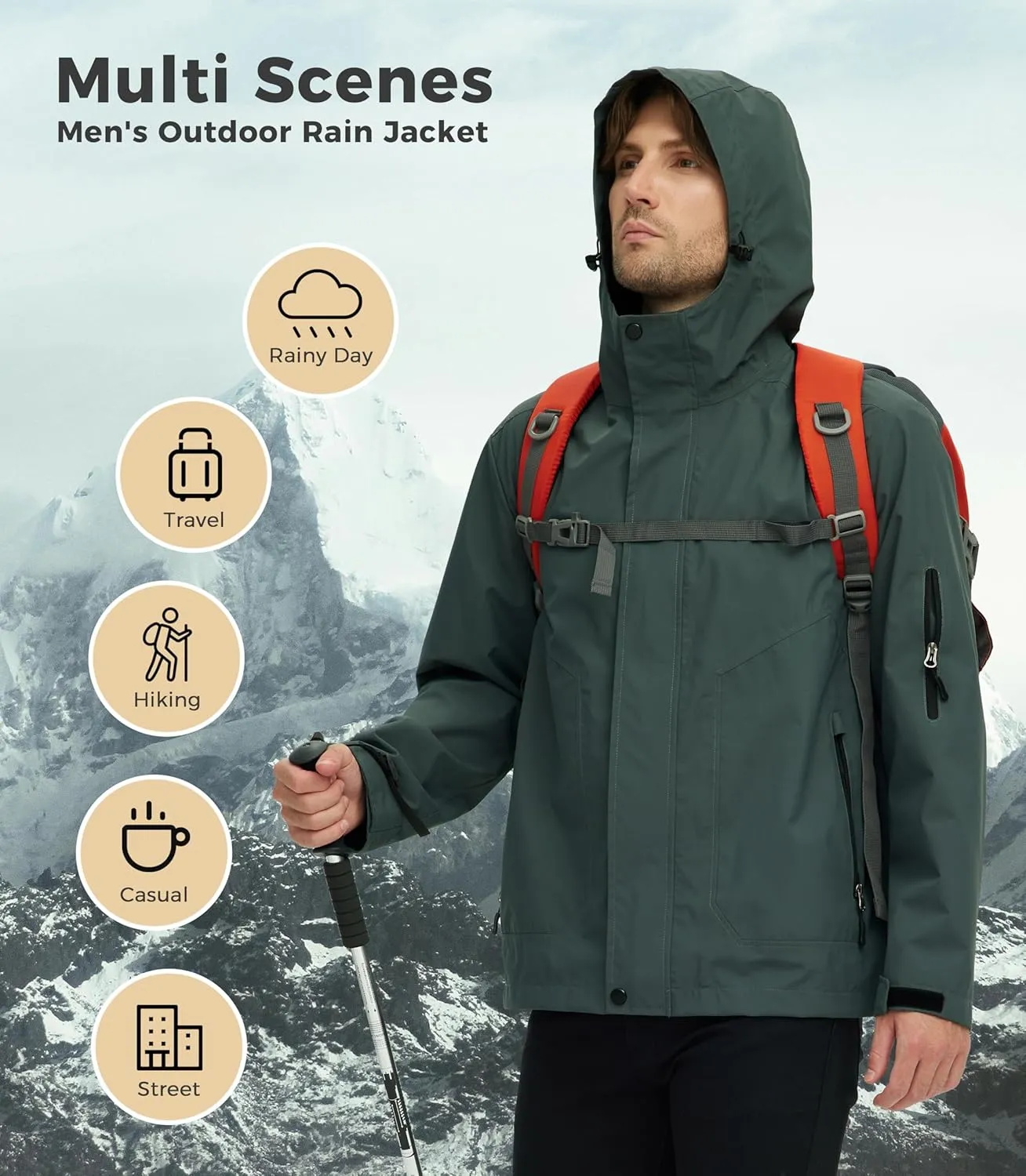 wantdo Men's Rain Jacket Lightweight Waterproof Hooded Windbreaker Raincoat Outdoor Spring Thin Jackets