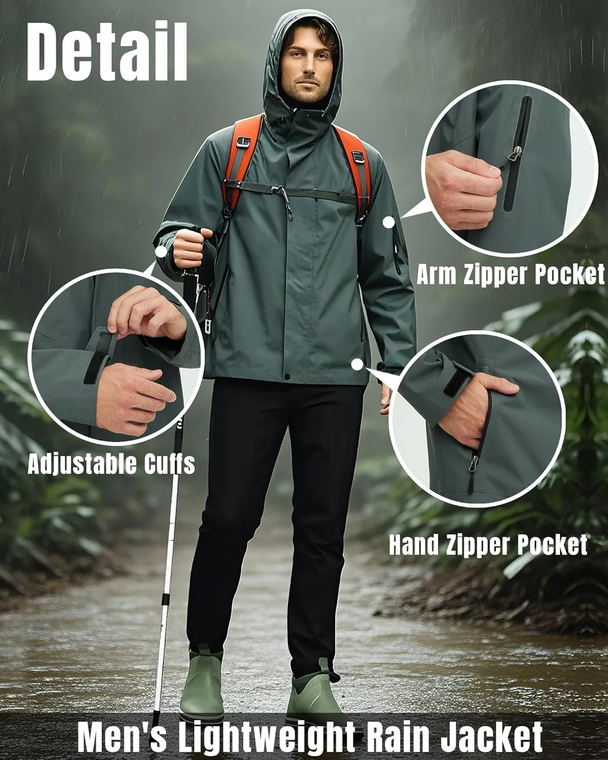 wantdo Men's Rain Jacket Lightweight Waterproof Hooded Windbreaker Raincoat Outdoor Spring Thin Jackets