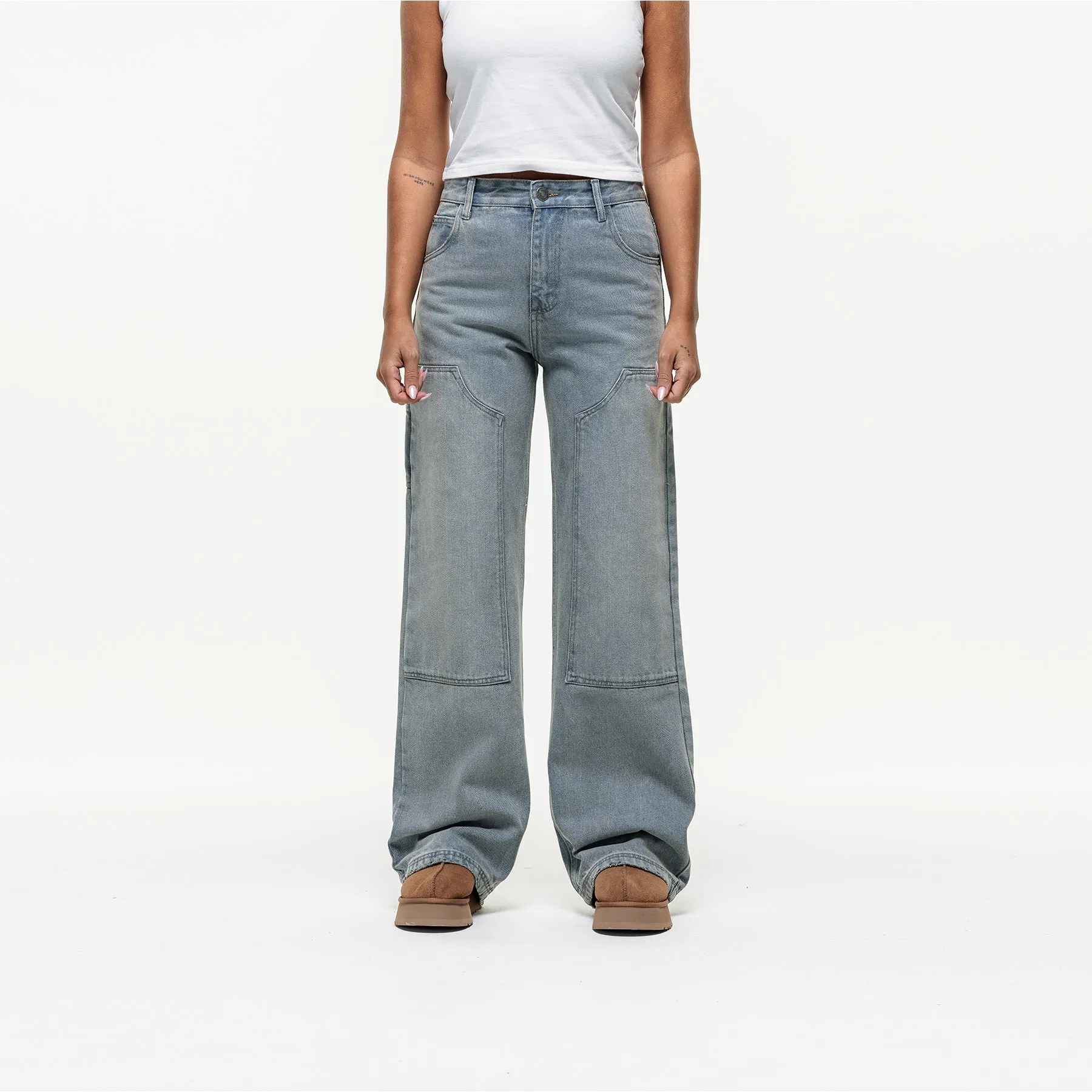 Washed Sand Blue Baggy Denim Jean